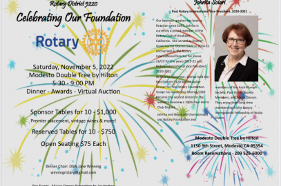 Flyer with colorful fireworks promoting a foundation dinner celebration.