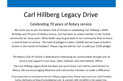Blue and White Flyer Announcing a 100th Birthday with Rotary Logos