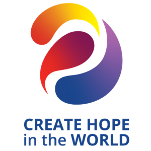 Swirls with words: CREATE HOPE in the WORLD